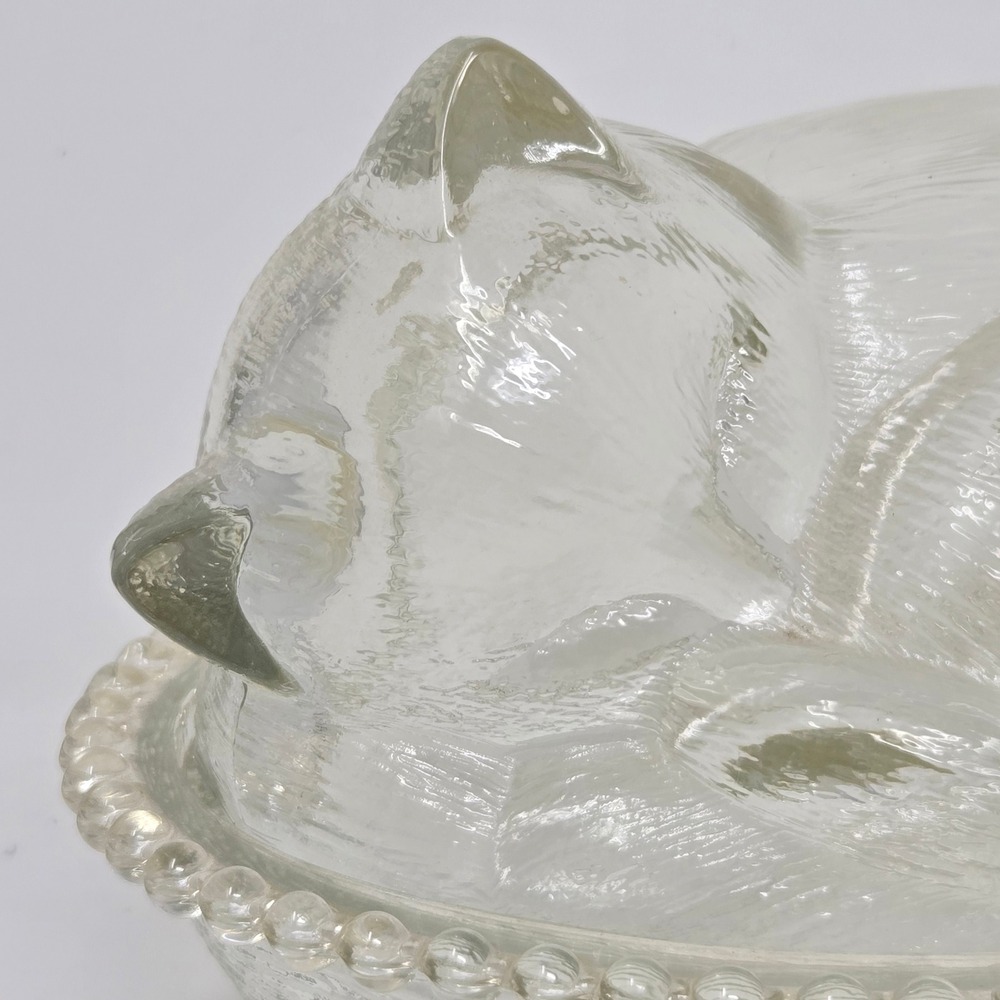 Vintage Cat On Nest Confections Indiana Glass KITTEN CANDY BOX Candy Dish - Picture 2 of 11